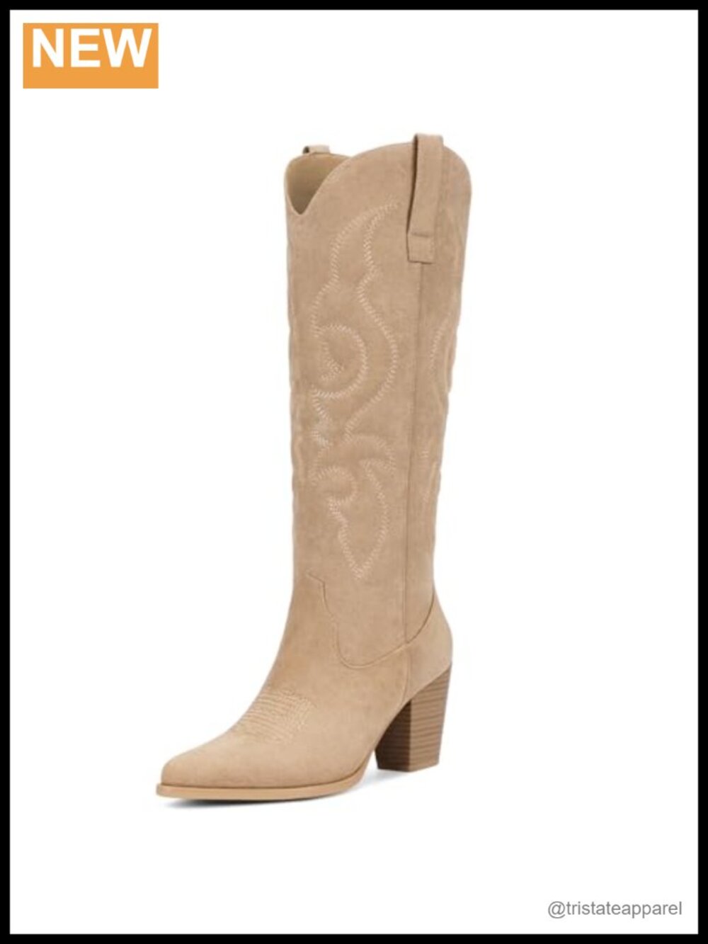 Suede Cowboy Boots Women Knee High Western Cowgirl Block Heel Pointed Toe Side
